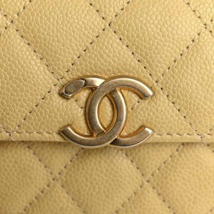 Chanel Shiny Caviar Quilted Chain Melody Card Holder On Chain Yellow 14 of 16