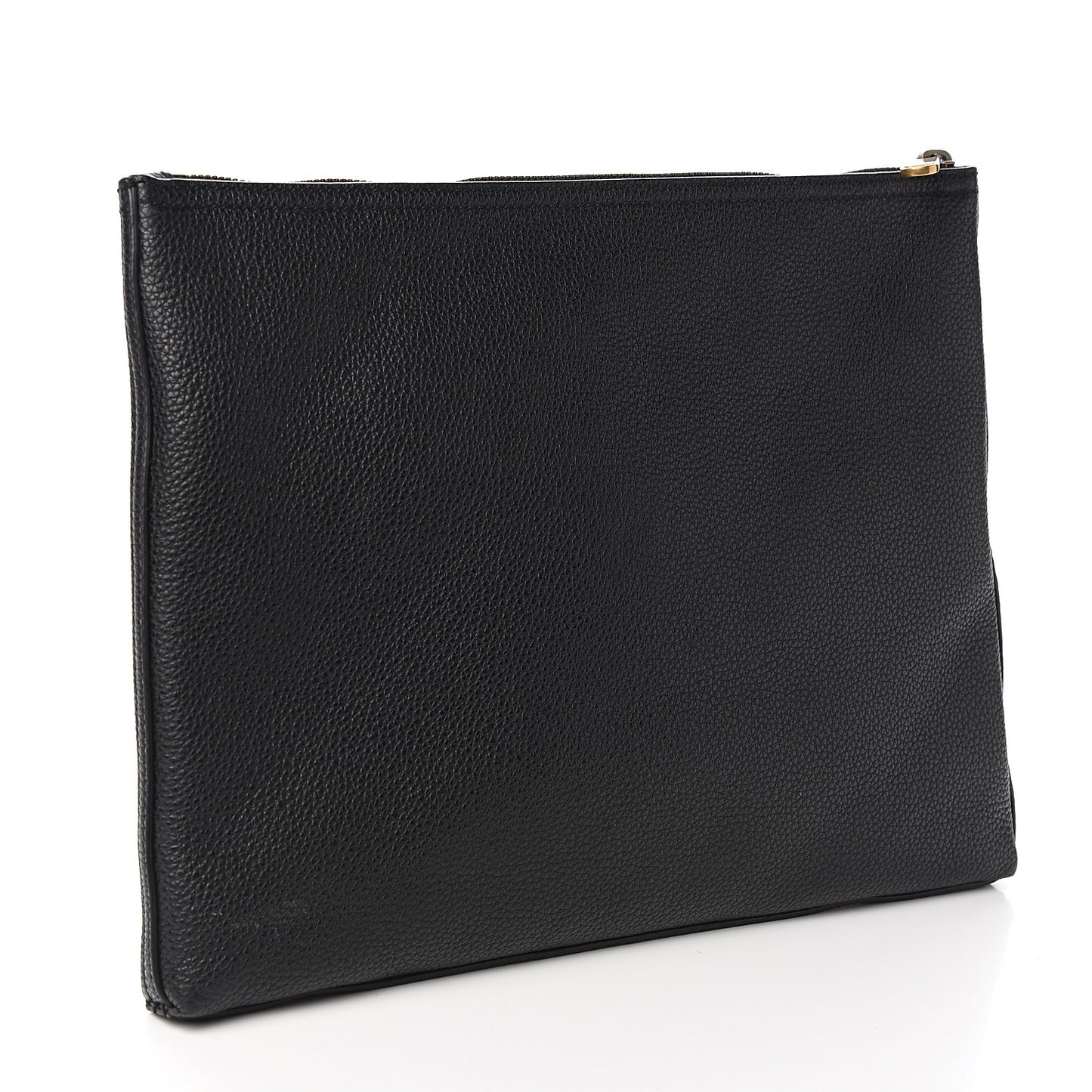 Pebbled Calfskin Medium Logo Portfolio Clutch Black