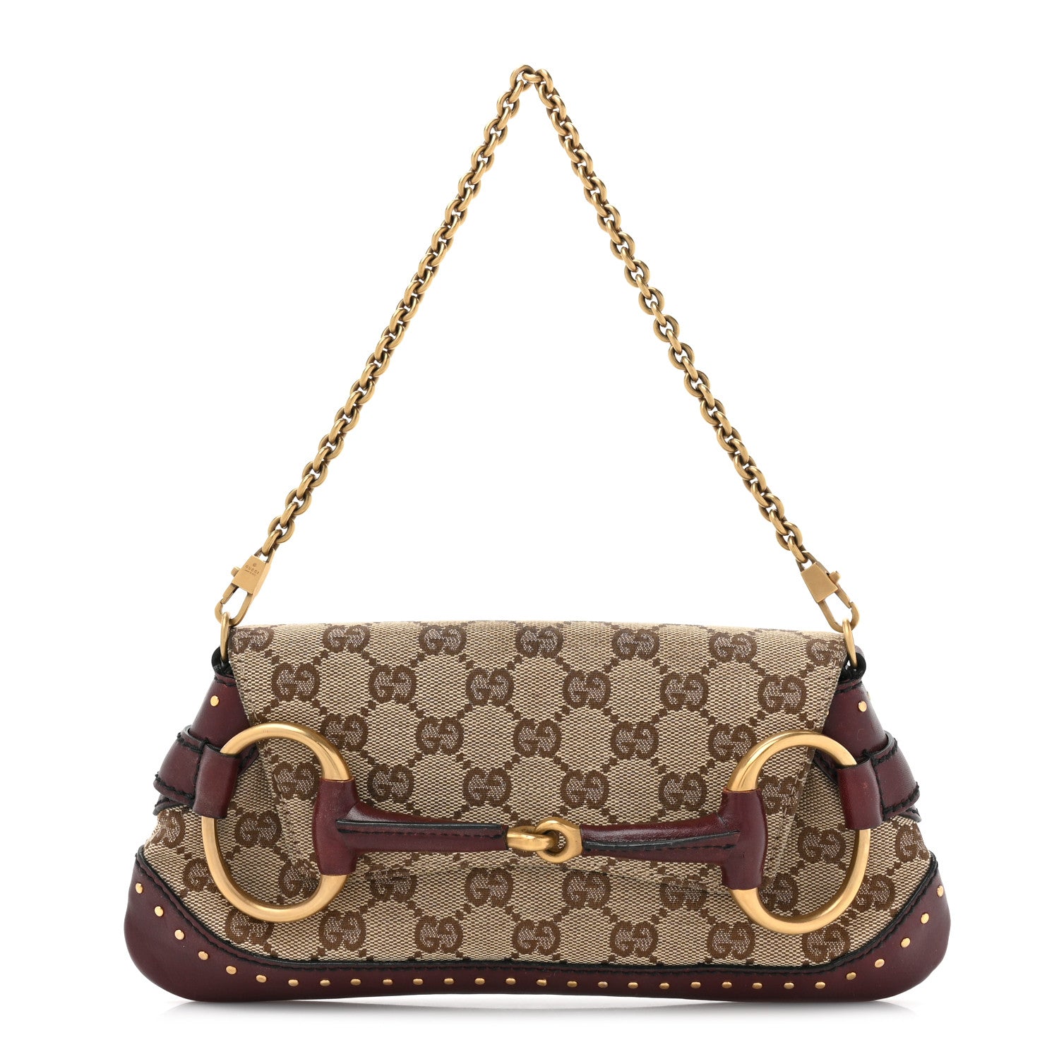 Gucci Monogram Studded Horsebit Clutch Bordeaux 1 of 14