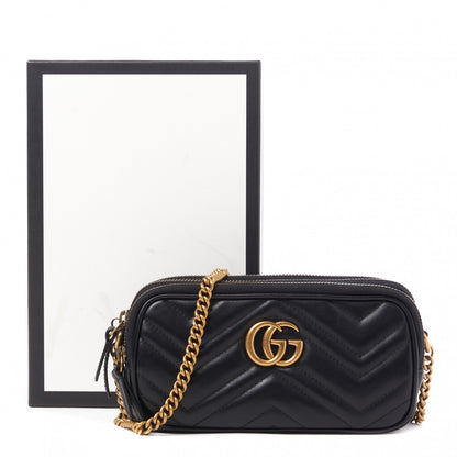 Gucci Calfskin Matelasse Mini GG Marmont Chain Crossbody Bag Black 8 of 9