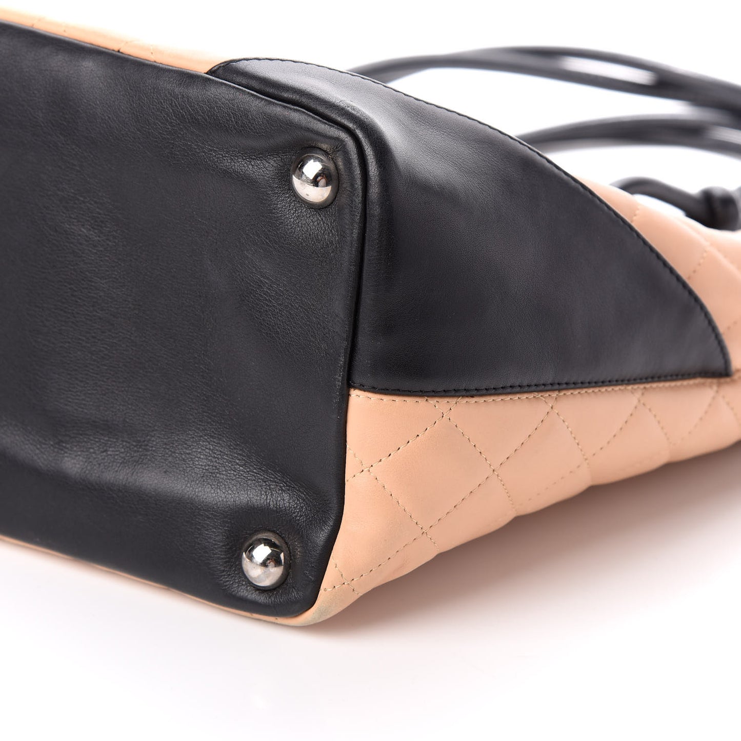 Calfskin Quilted Large Cambon Tote Beige Black