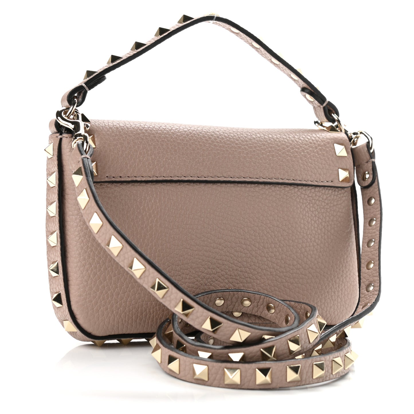 Grainy Calfskin Rockstud Crossbody Pouch Poudre