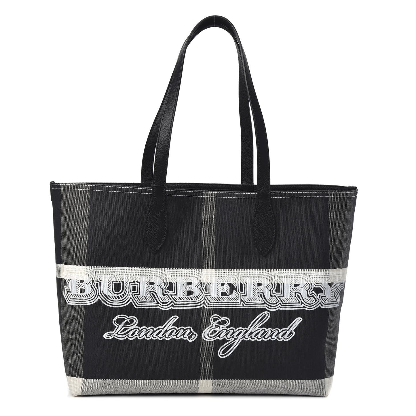 Coated Canvas Mega Check Medium Doodle Tote Black White