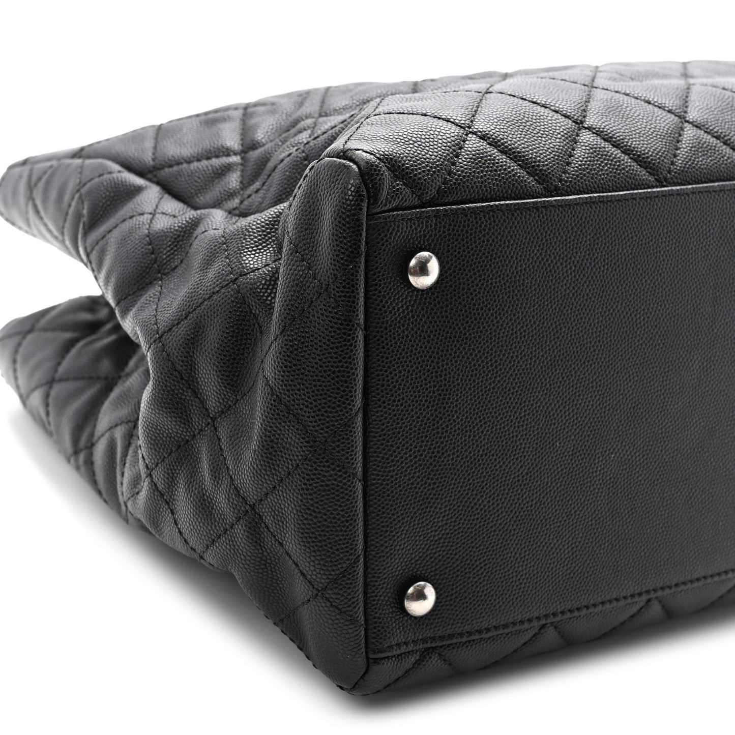 Caviar Quilted Large Coco Handle Shopping Tote Black