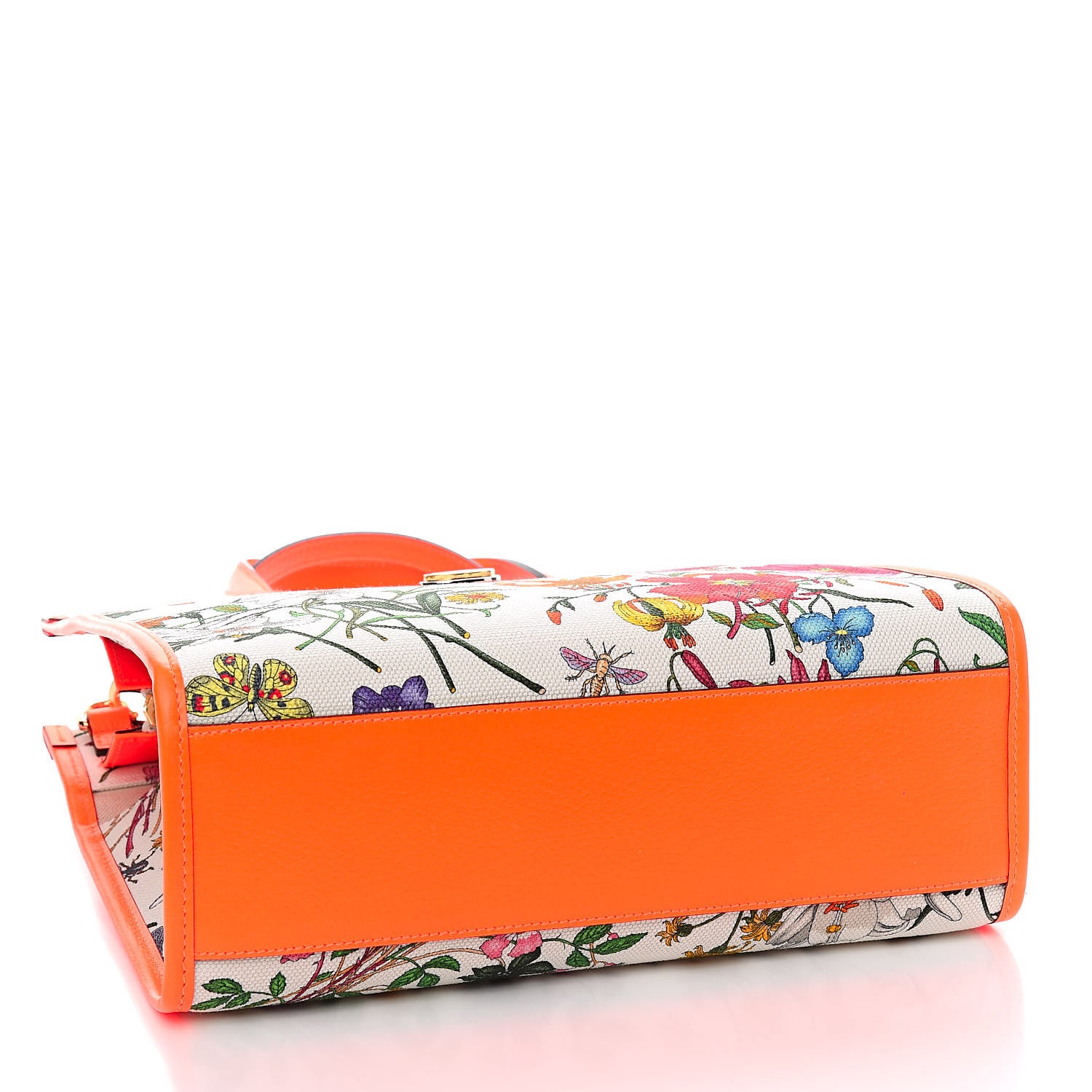 Gucci Canvas Medium Flora Tote White Multicolor Orange Fluo 4 of 10
