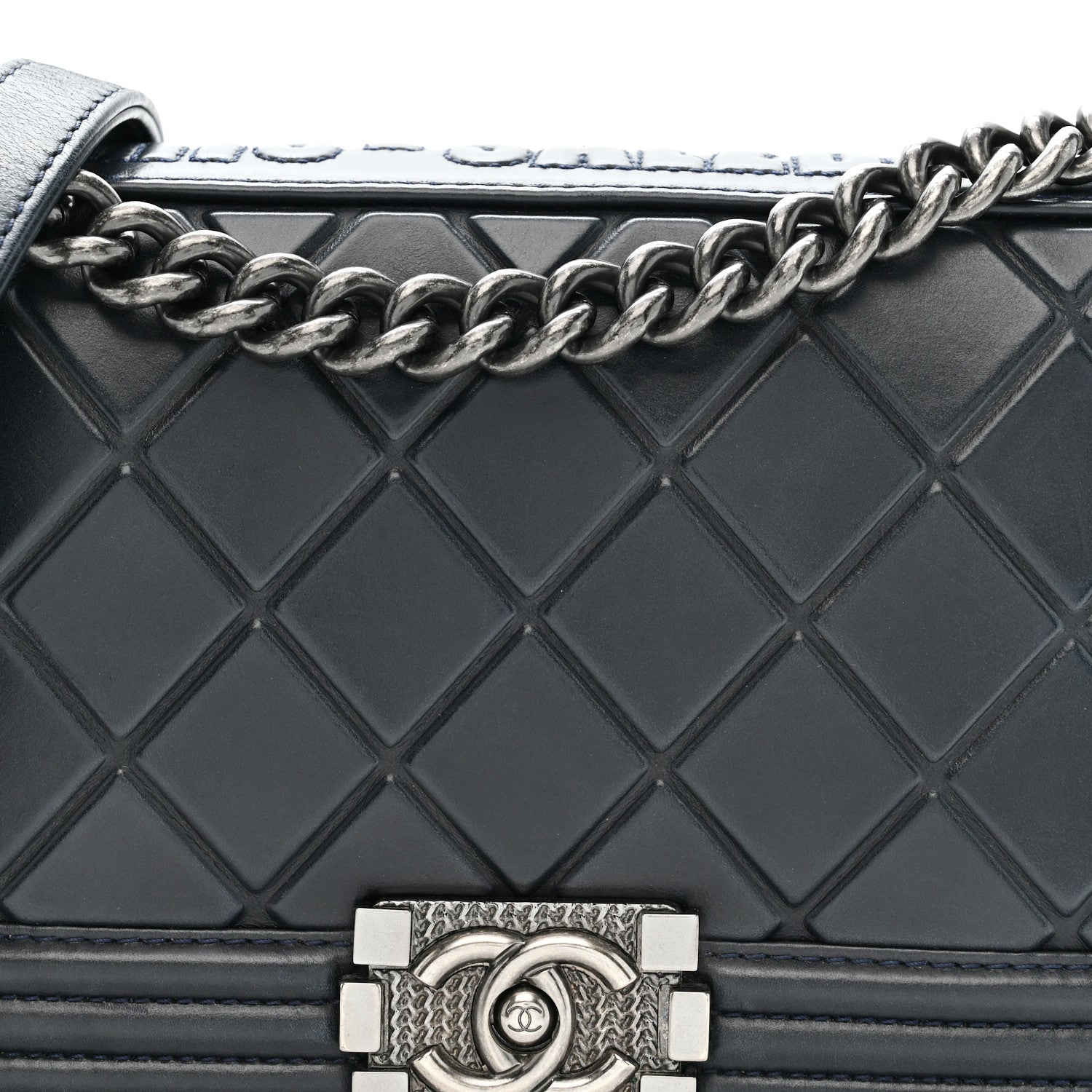 Chanel Calfskin Embossed Medium Paris Salzburg Boy Flap Navy 8 of 10