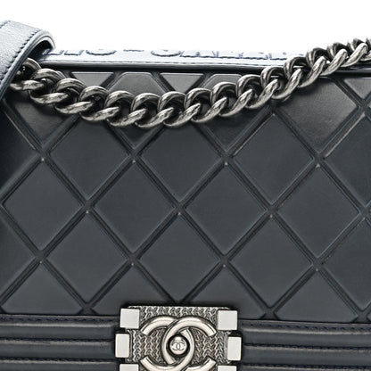 Chanel Calfskin Embossed Medium Paris Salzburg Boy Flap Navy 8 of 10
