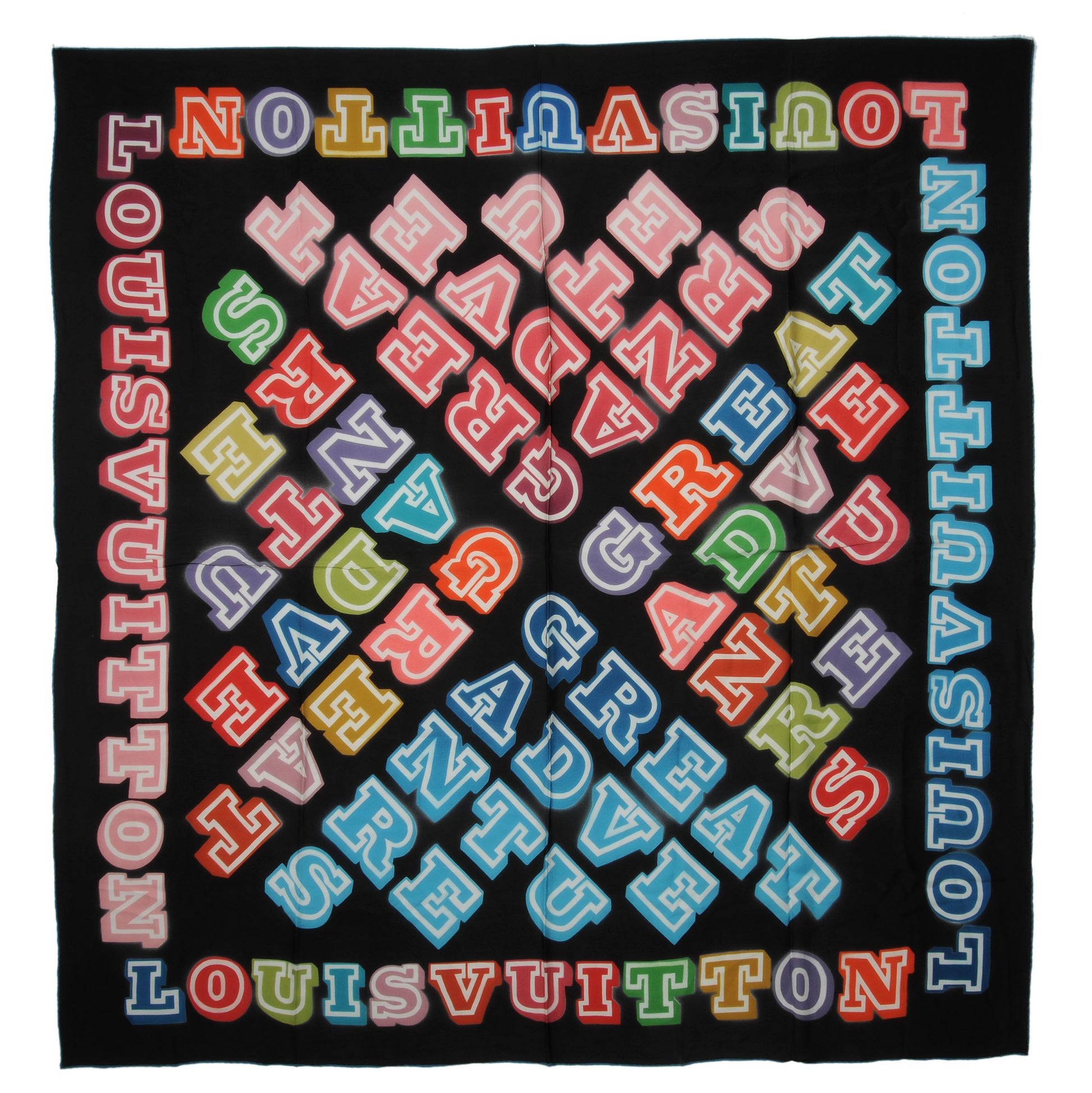 Louis Vuitton Silk Neon Great Adventures Giant Square Scarf Black 2 of 4