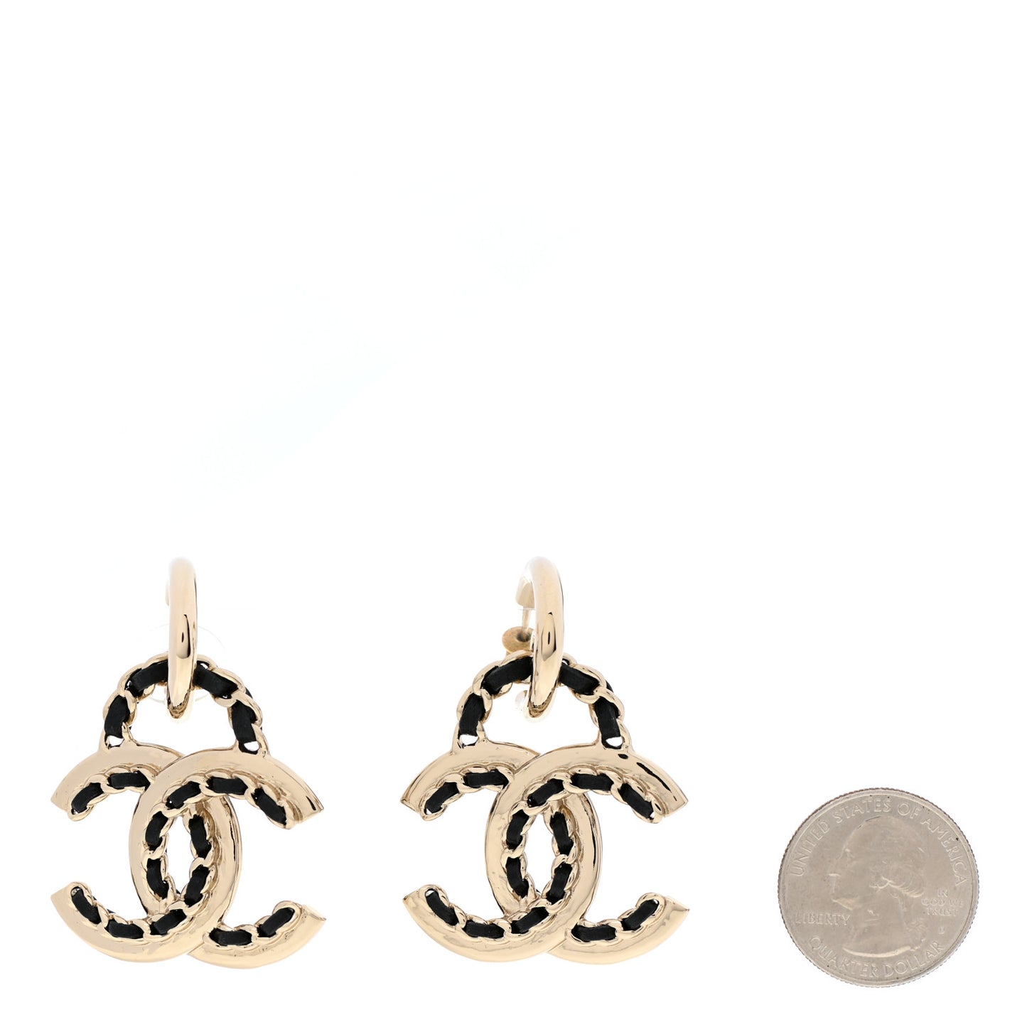Lambskin Chain CC Drop Earrings Black Gold