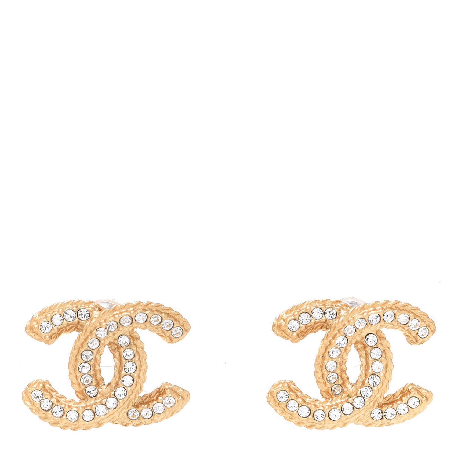Chanel Crystal 90’s Icon CC Stud Earrings Gold 1 of 5