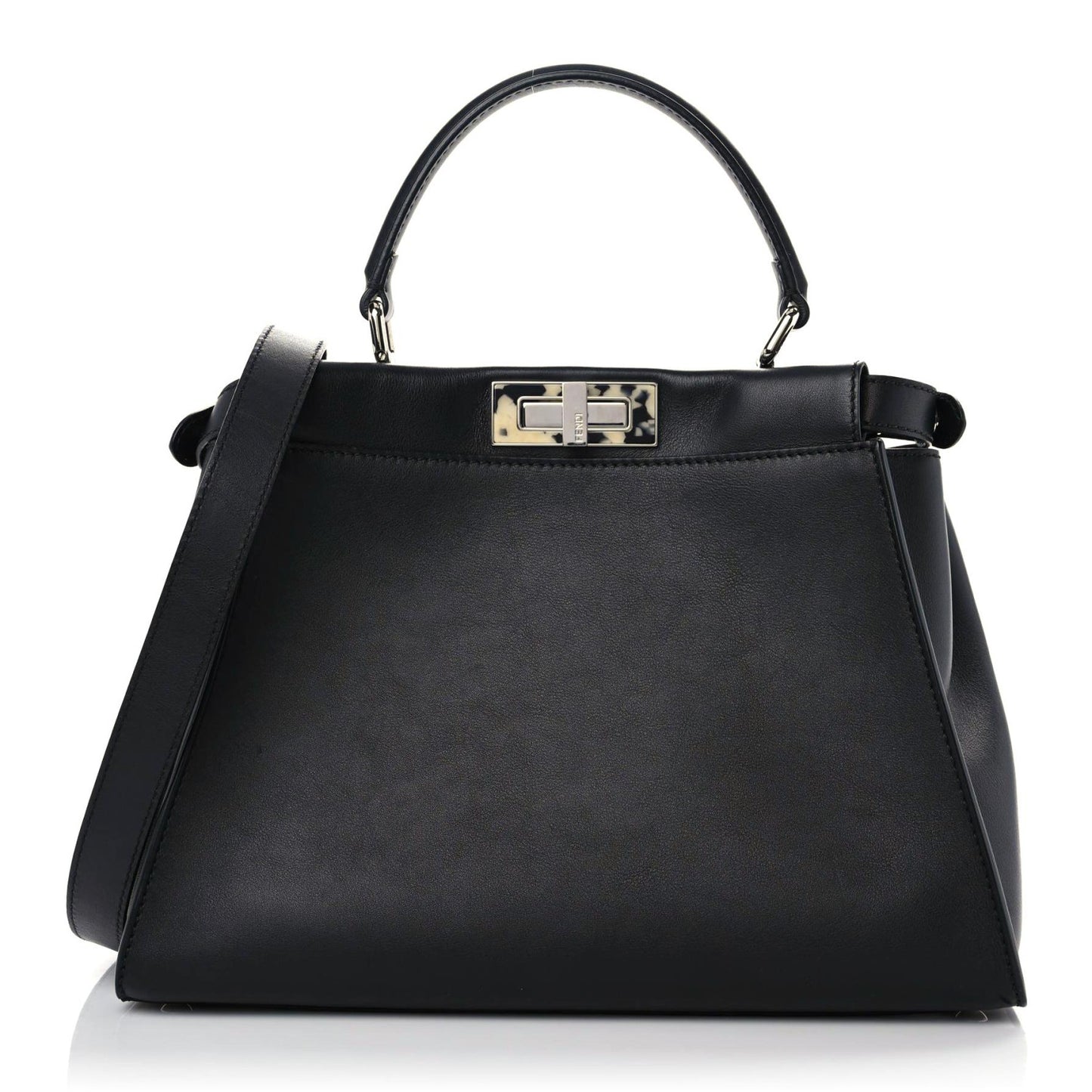 Vitello Dolce Shiny Nappa Plexglass Granite Medium Peekaboo Iconic Satchel Black