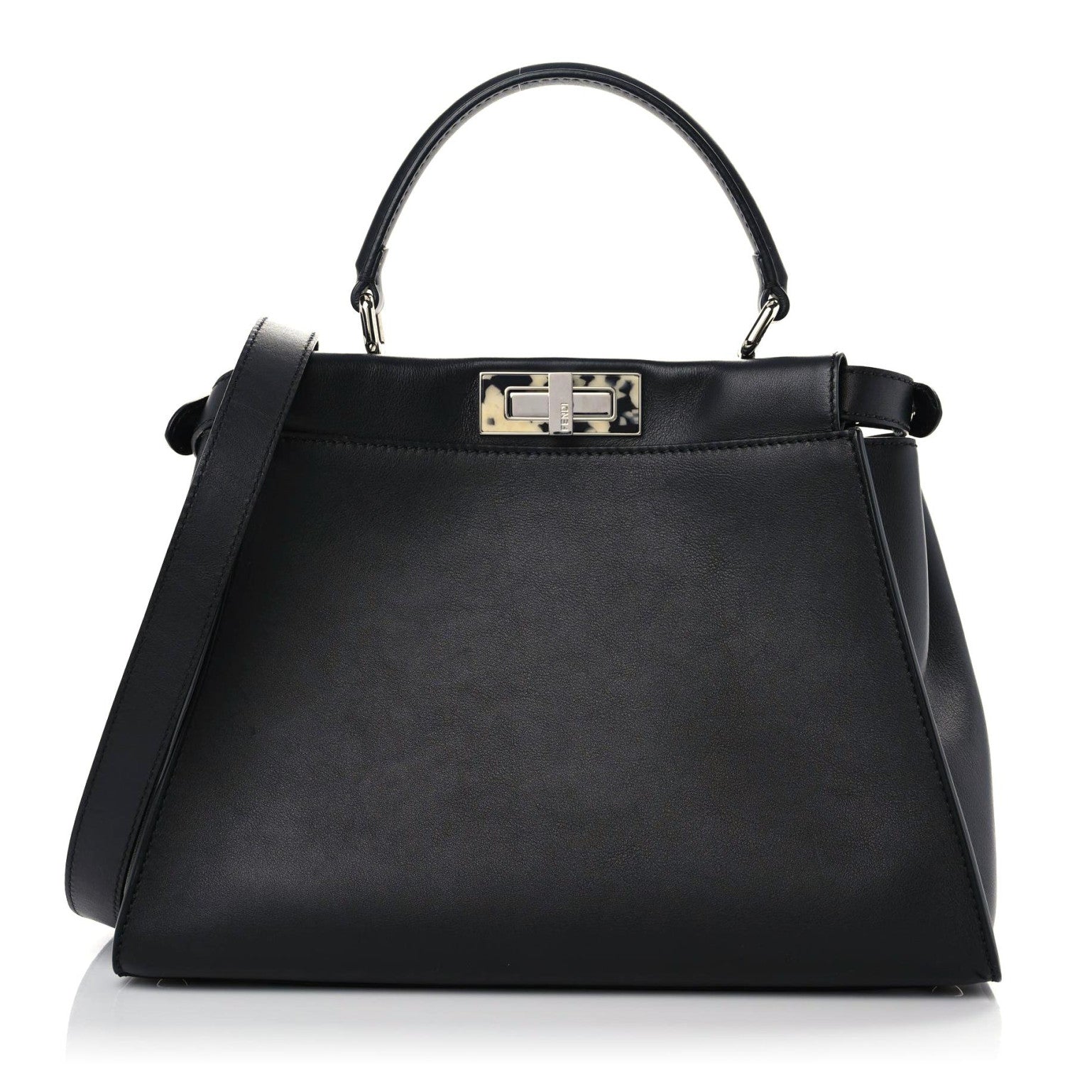 Fendi Vitello Dolce Shiny Nappa Plexglass Granite Medium Peekaboo Iconic Satchel Black 1 of 13