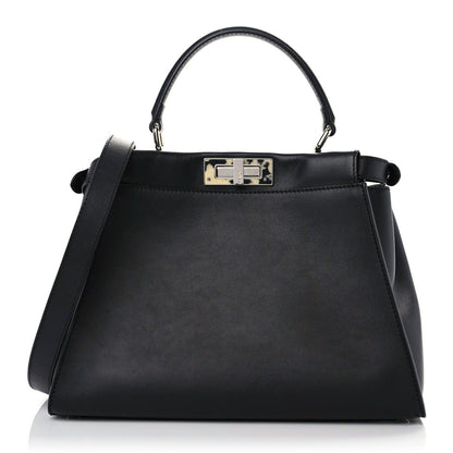 Fendi Vitello Dolce Shiny Nappa Plexglass Granite Medium Peekaboo Iconic Satchel Black 1 of 13