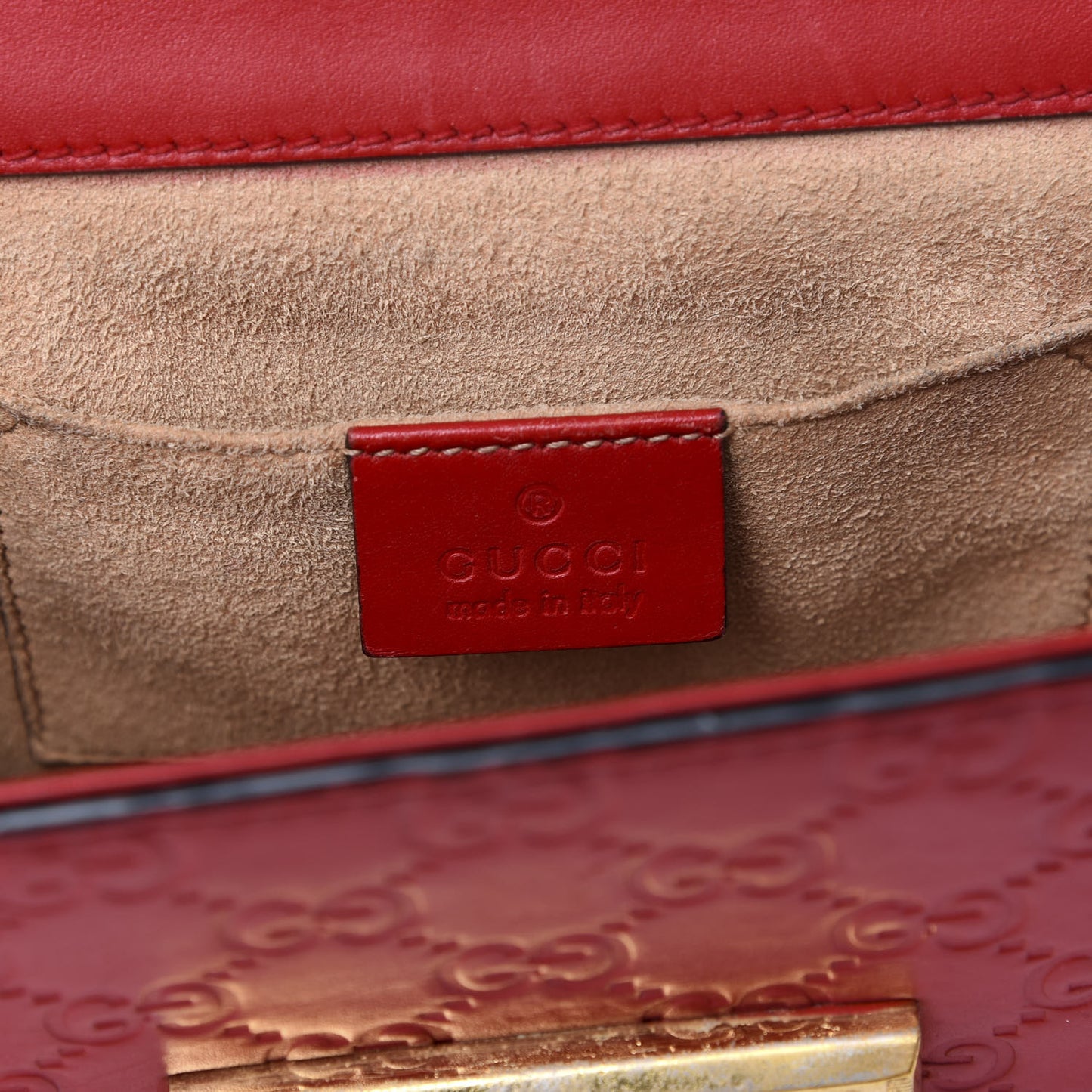 Guccissima Small Padlock Shoulder Bag Hibiscus Red
