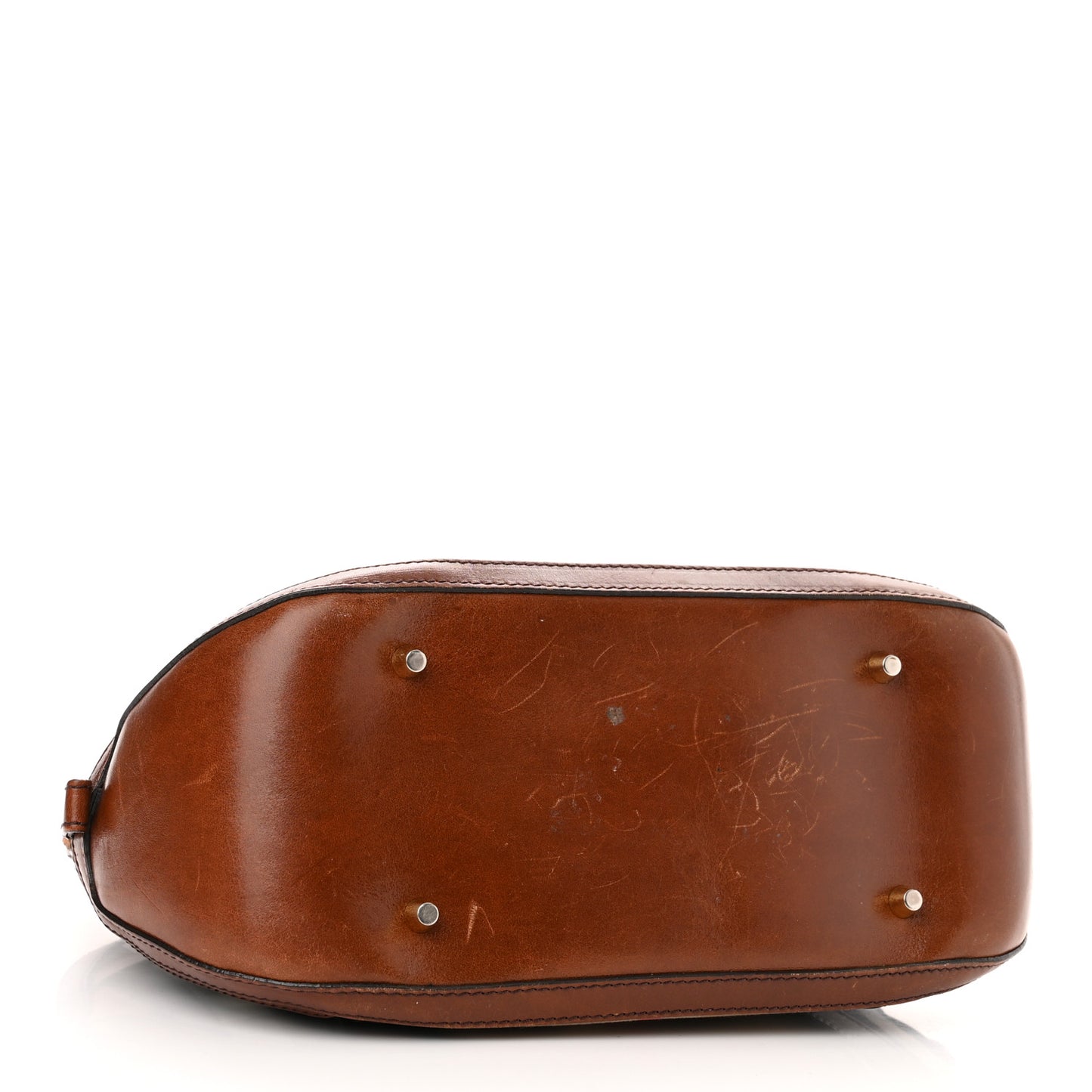 Bridle Calfskin House Check Small Orchard Bowling Bag Dark Tan