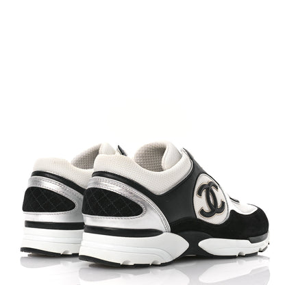 Chanel Mesh Suede Calfskin Grained Calfskin Womens CC Sneakers 39.5 Black White Silver 5 of 9
