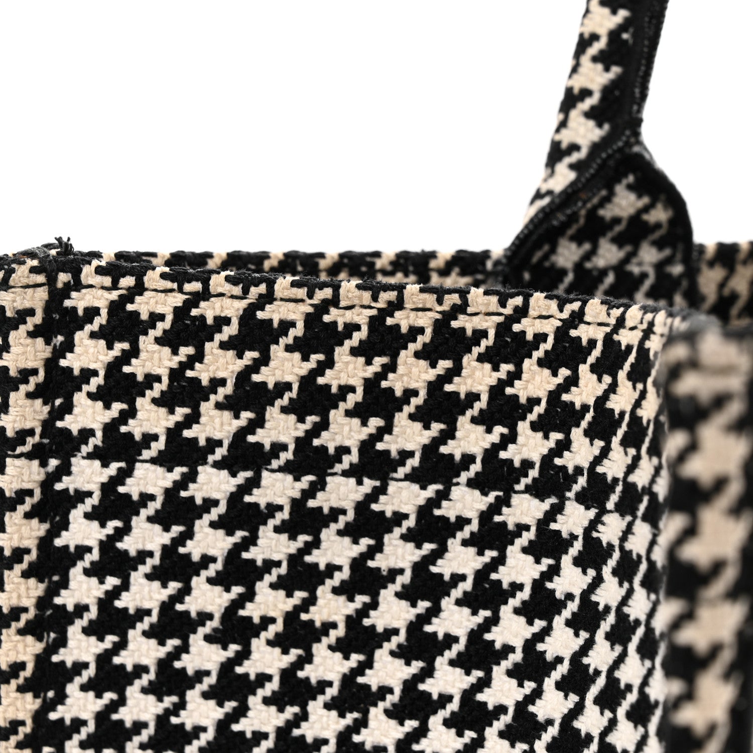 Christian Dior Canvas Houndstooth Embroidered Medium Book Tote Black White 18 of 27