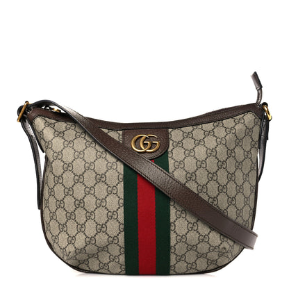 Gucci GG Supreme Monogram Textured Dollar Calfskin Web Small Ophidia Half Moon Hobo Beige Ebony New Acero 1 of 9