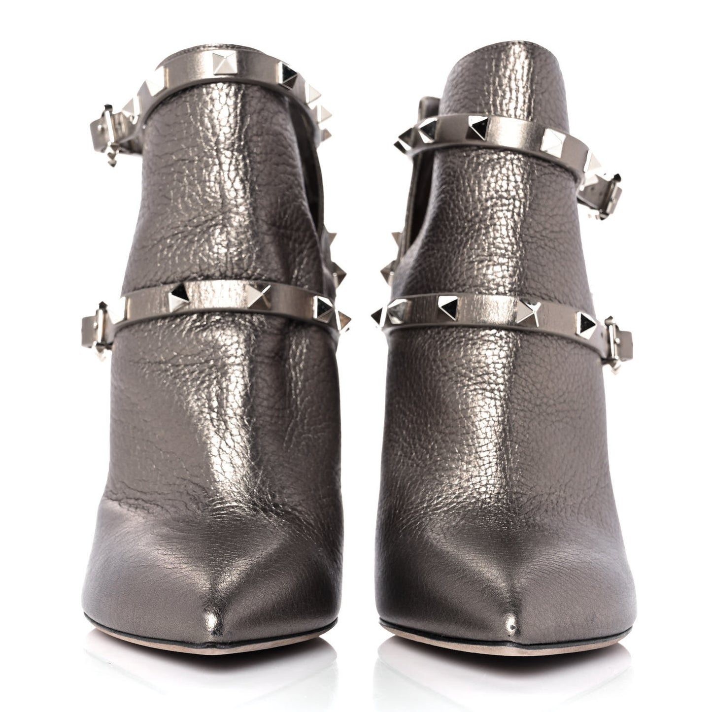Metallic Grained Calfskin Rockstud Double Buckle 100mm Ankle Boots 38.5 Sasso