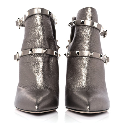Valentino Garavani Metallic Grained Calfskin Rockstud Double Buckle 100mm Ankle Boots 38.5 Sasso 2 of 9