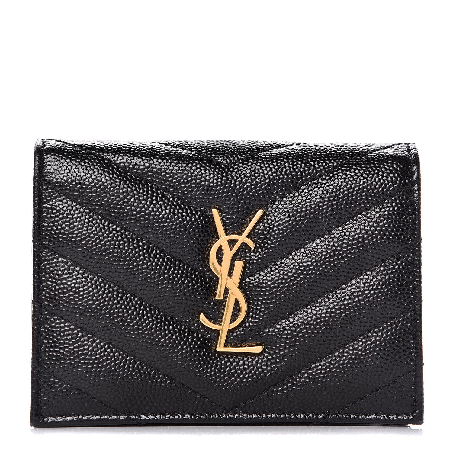 Saint Laurent Grain De Poudre Matelasse Chevron Monogram Card Case Black 1 of 10