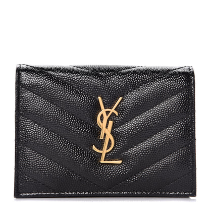 Saint Laurent Grain De Poudre Matelasse Chevron Monogram Card Case Black 1 of 10