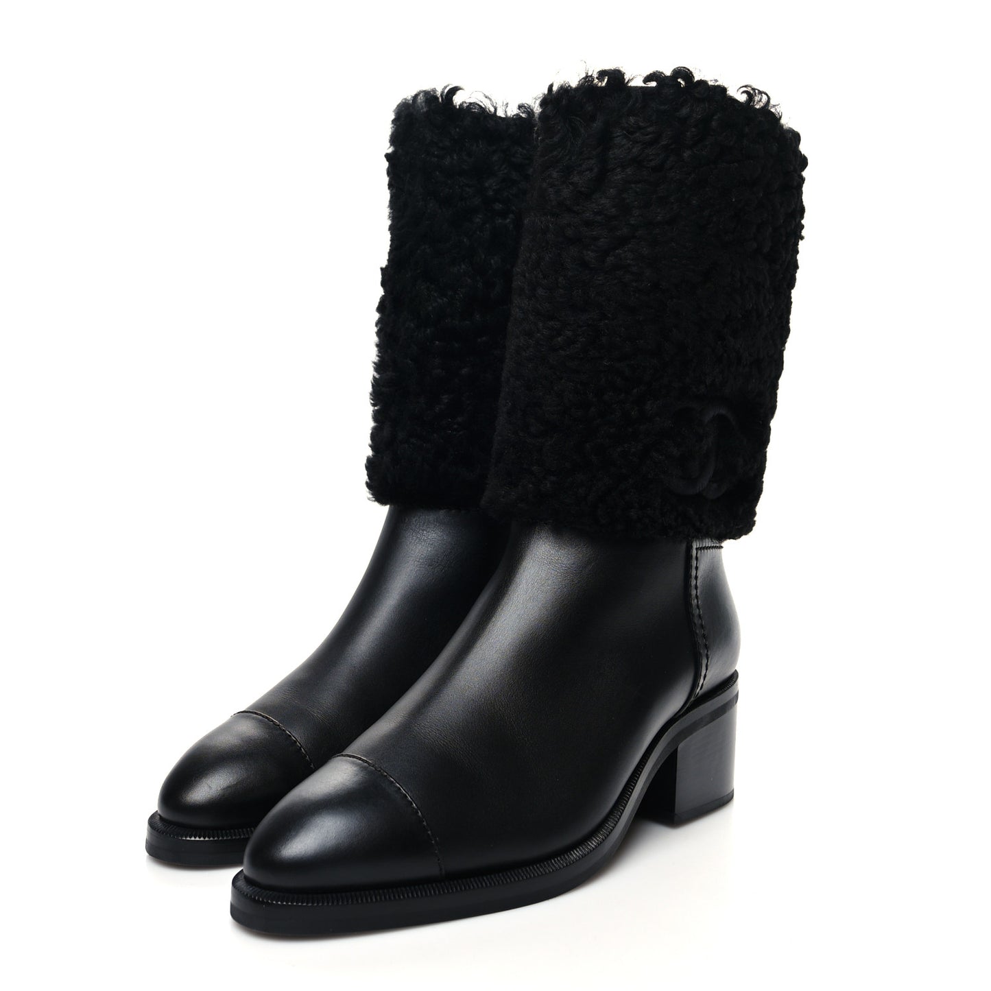 Lambskin Shearling CC High Boots 38.5 Black