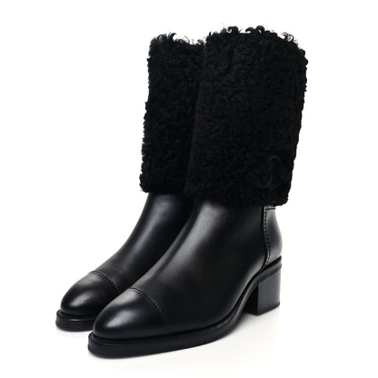 Chanel Lambskin Shearling CC High Boots 38.5 Black 3 of 7
