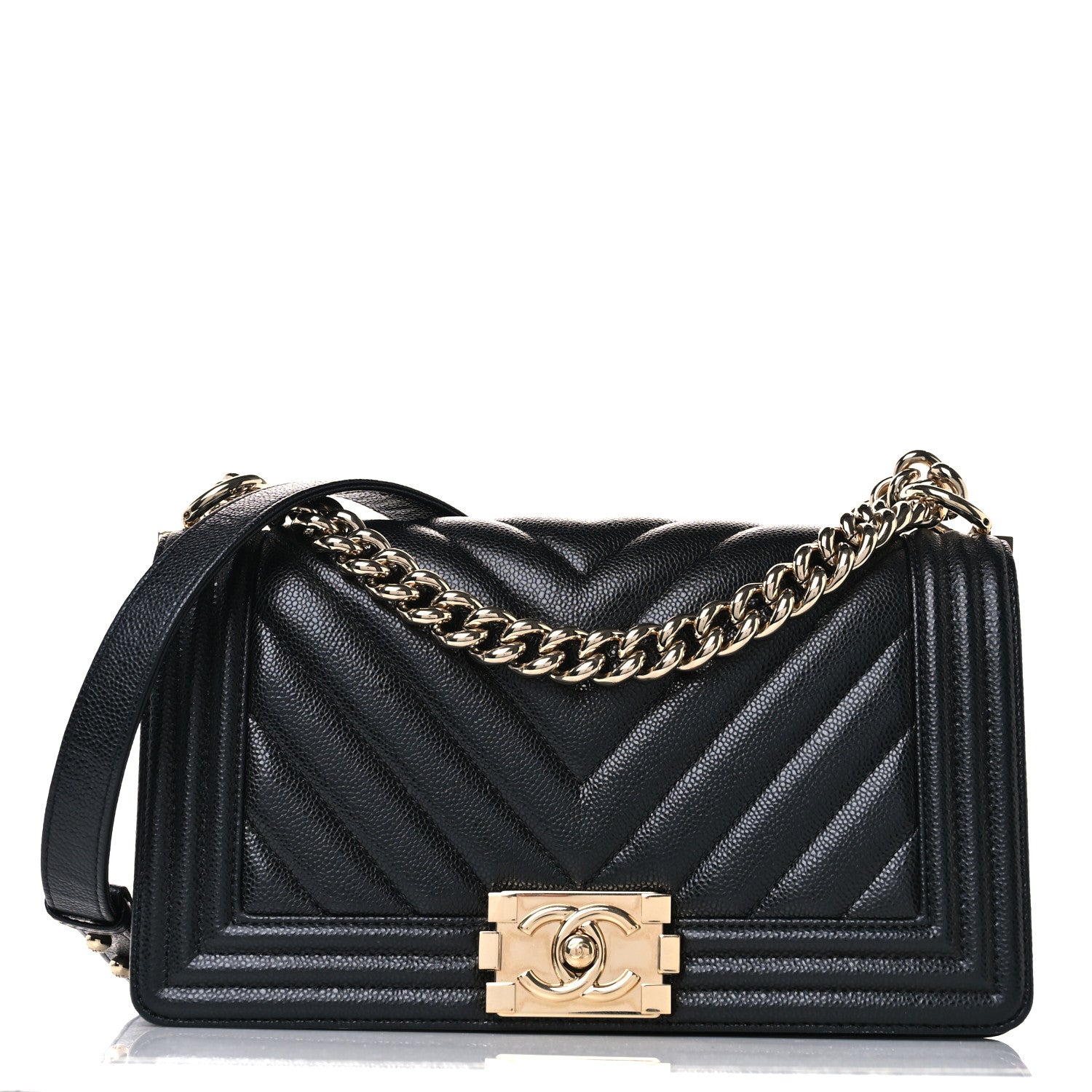 Chanel Caviar Chevron Quilted Medium Boy Flap Black 1 of 10
