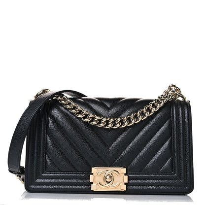 Chanel Caviar Chevron Quilted Medium Boy Flap Black 1 of 10