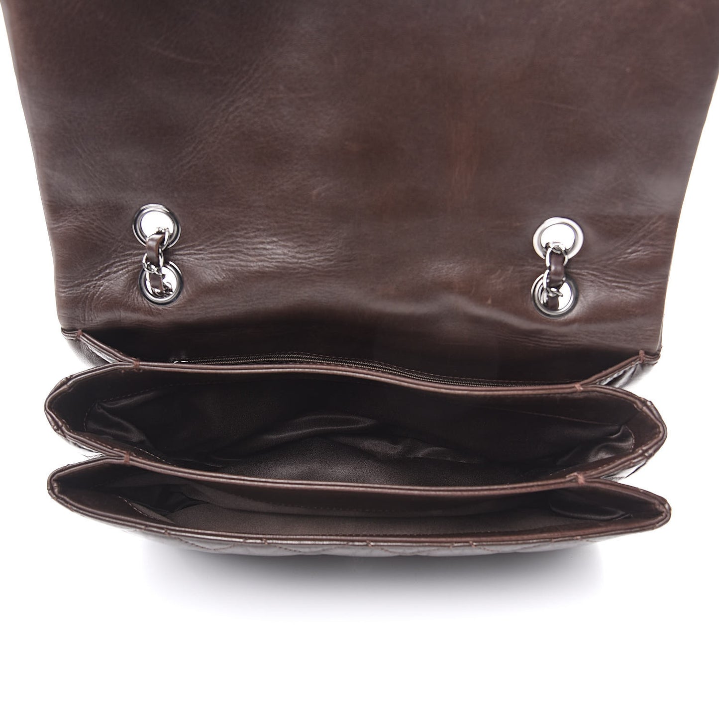 Lambskin Quilted Large 3 Flap Brown