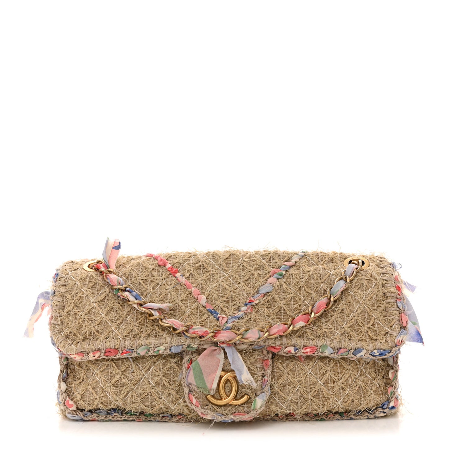 Raffia Woven CC Country Flap shoulder bag Natural