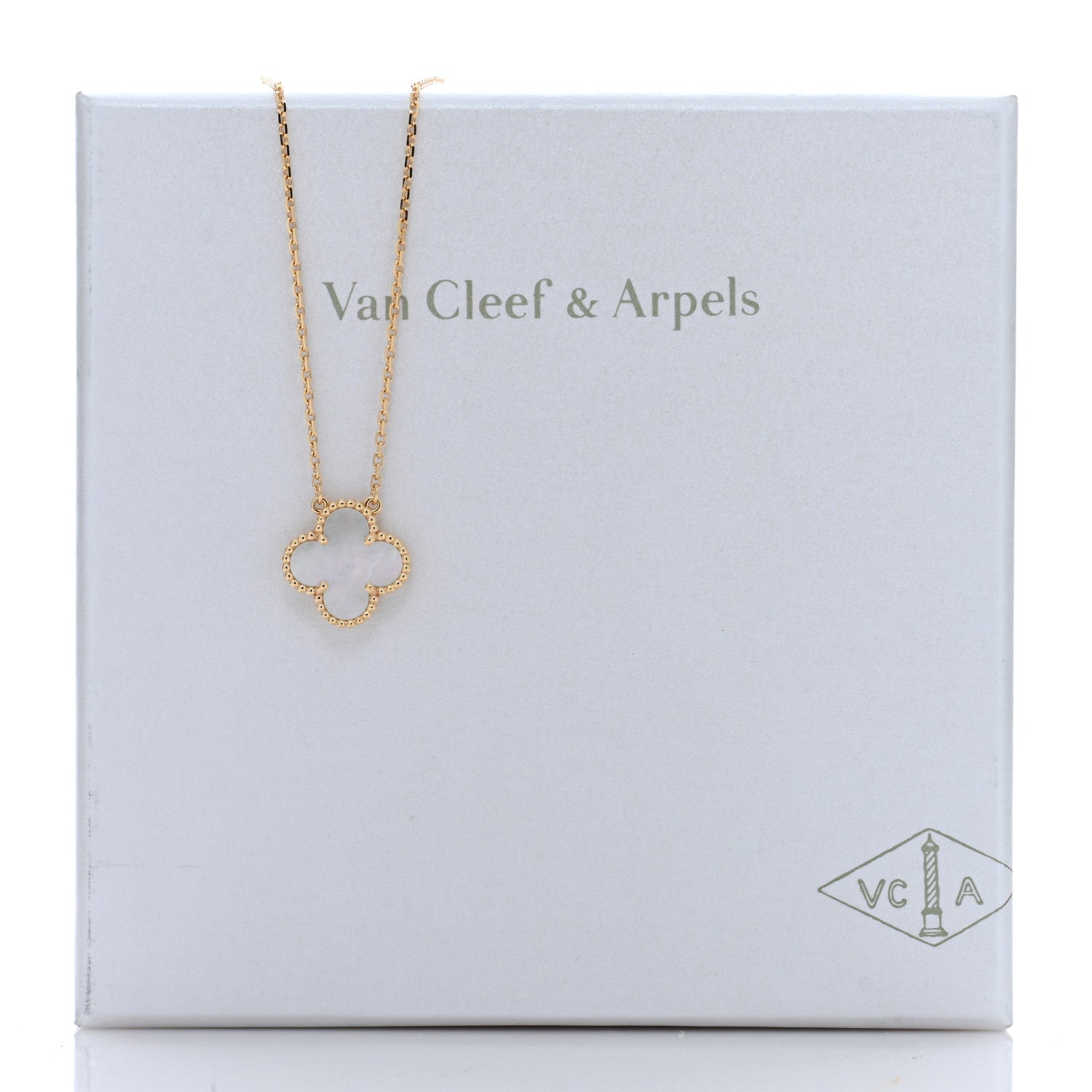 Van Cleef & Arpels 18K Yellow Gold Mother of Pearl Vintage Alhambra Pendant Necklace 5 of 5