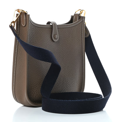 Hermes Taurillon Clemence Amazone Evelyne TPM Etoupe Bleu Indigo 3 of 11