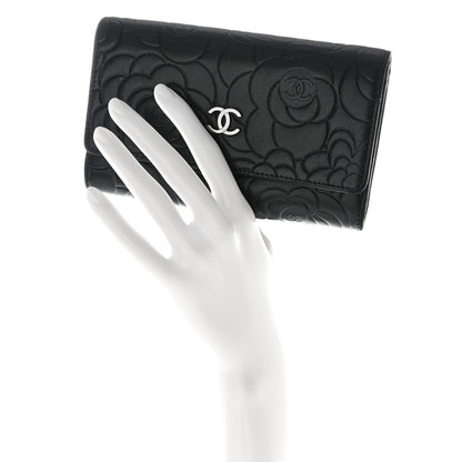 Chanel Lambskin Camellia Embossed Medium Wallet Black 2 of 9