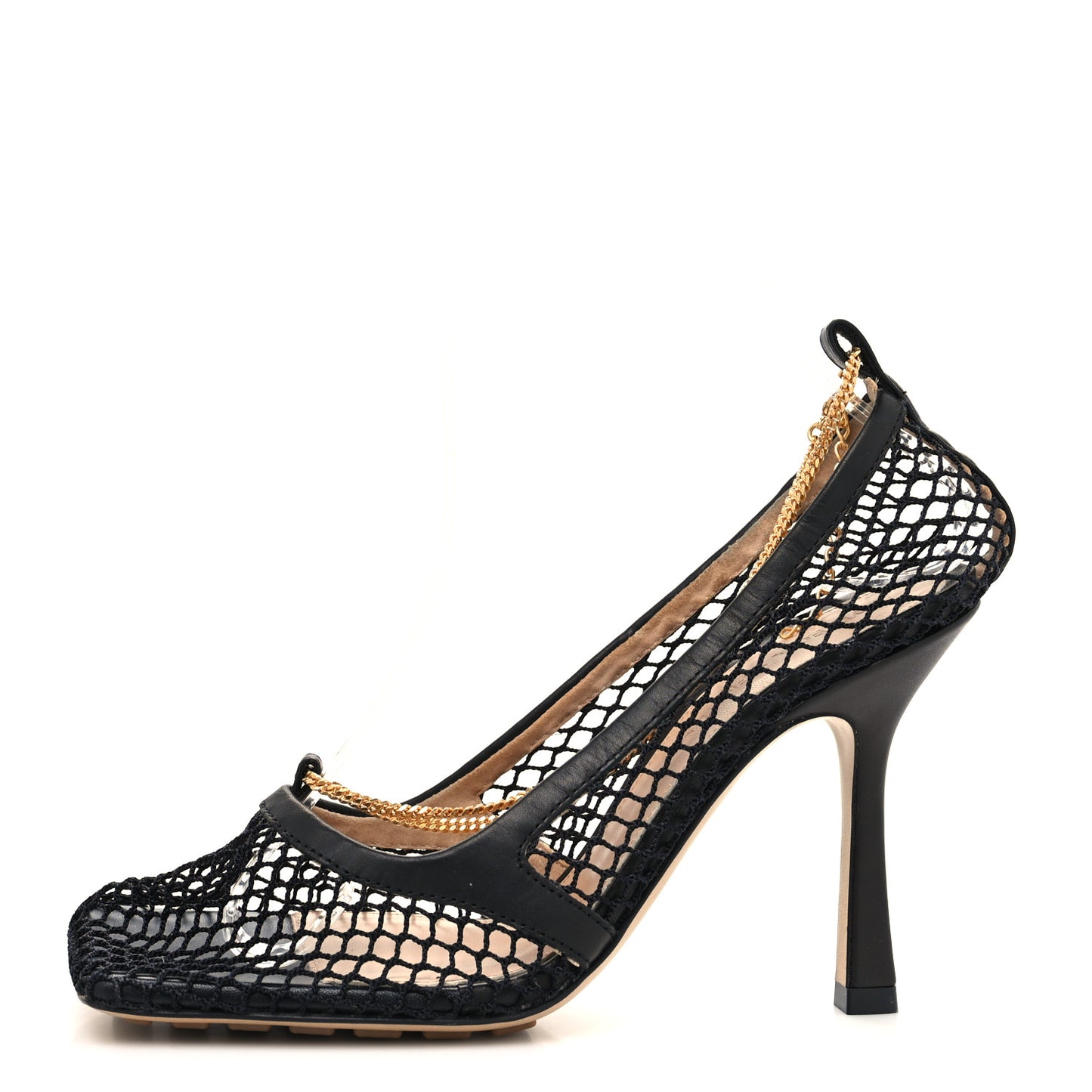 Mesh Calfskin Stretch Chain Strap 90mm Pumps 36.5 Black