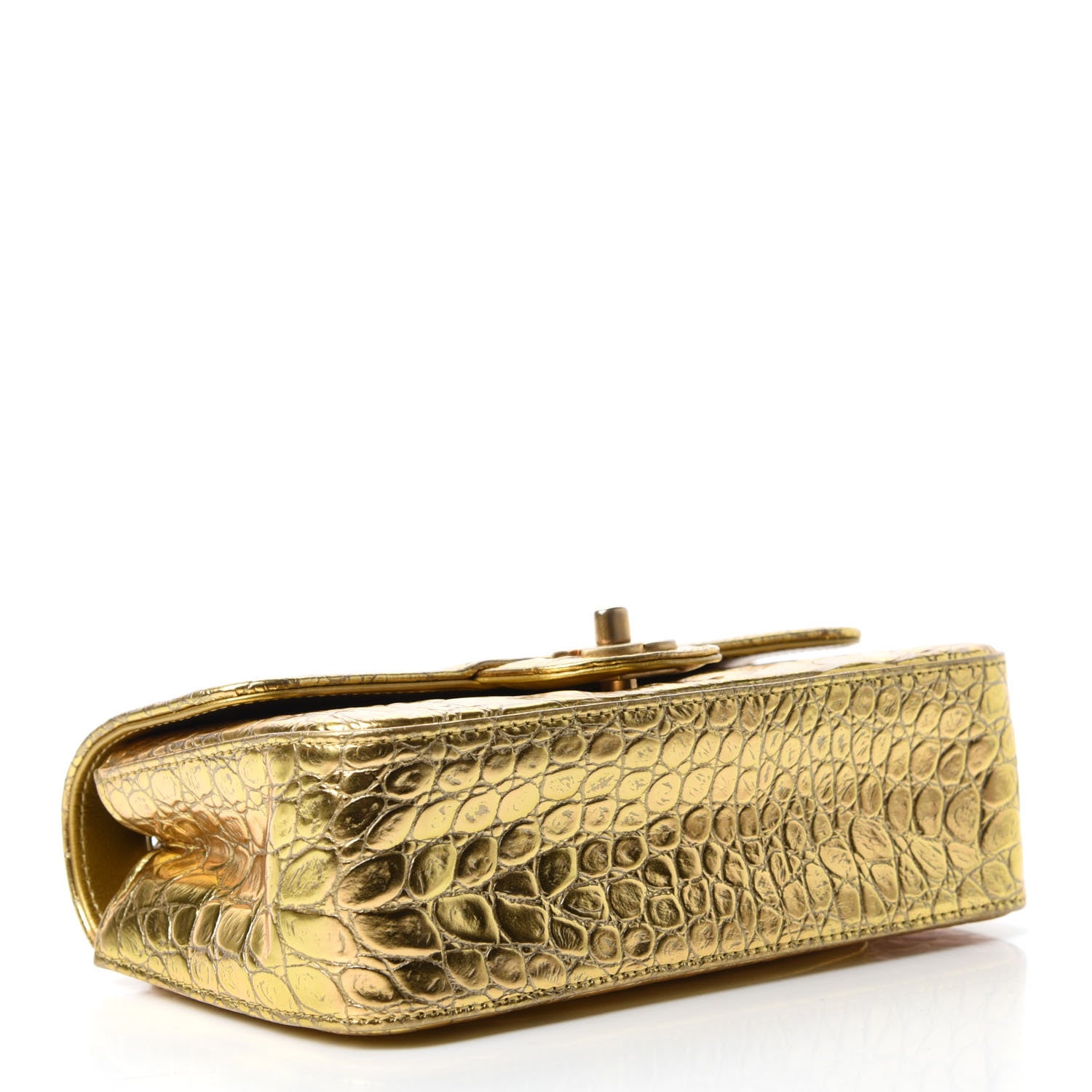 Chanel Metallic Calfskin Crocodile Embossed Cocodile Rectangular Mini Flap Gold 4 of 11