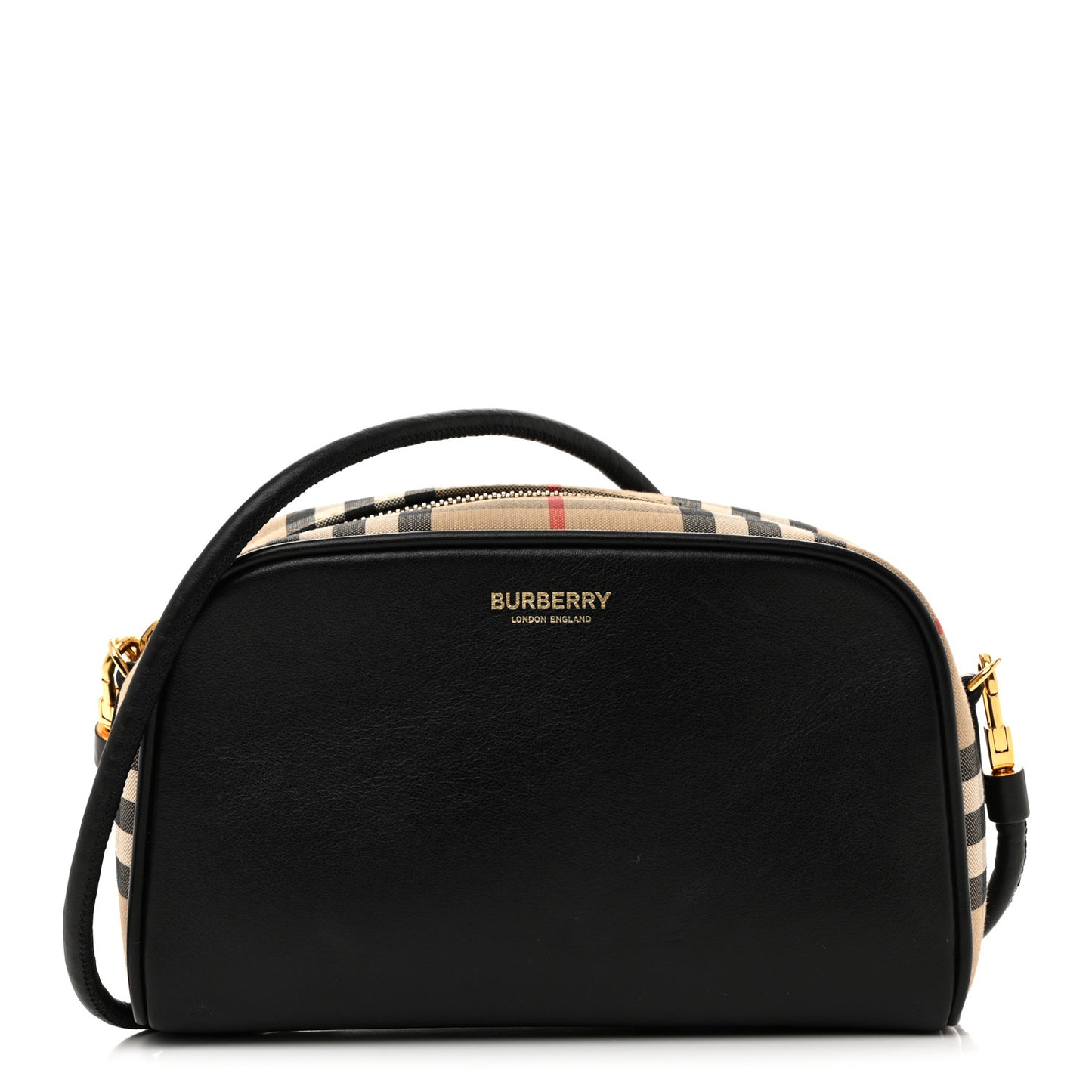 Calfskin Vintage Check Half Cube Crossbody Bag Black