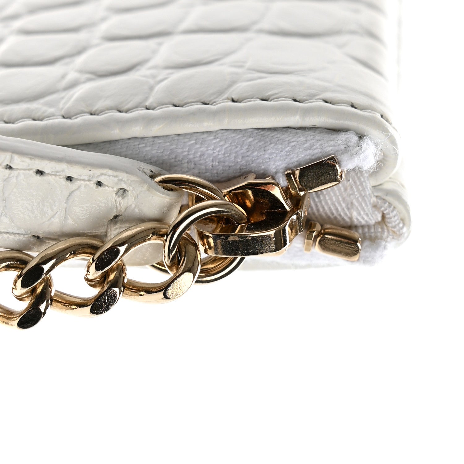 Chanel Calfskin Crocodile Embossed Cocodile Medium Cosmetic Case White Gold 8 of 8