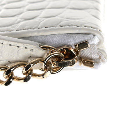 Chanel Calfskin Crocodile Embossed Cocodile Medium Cosmetic Case White Gold 8 of 8