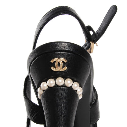 Chanel Leather Pearl Slingback Pumps 35.5 Black 6 of 9