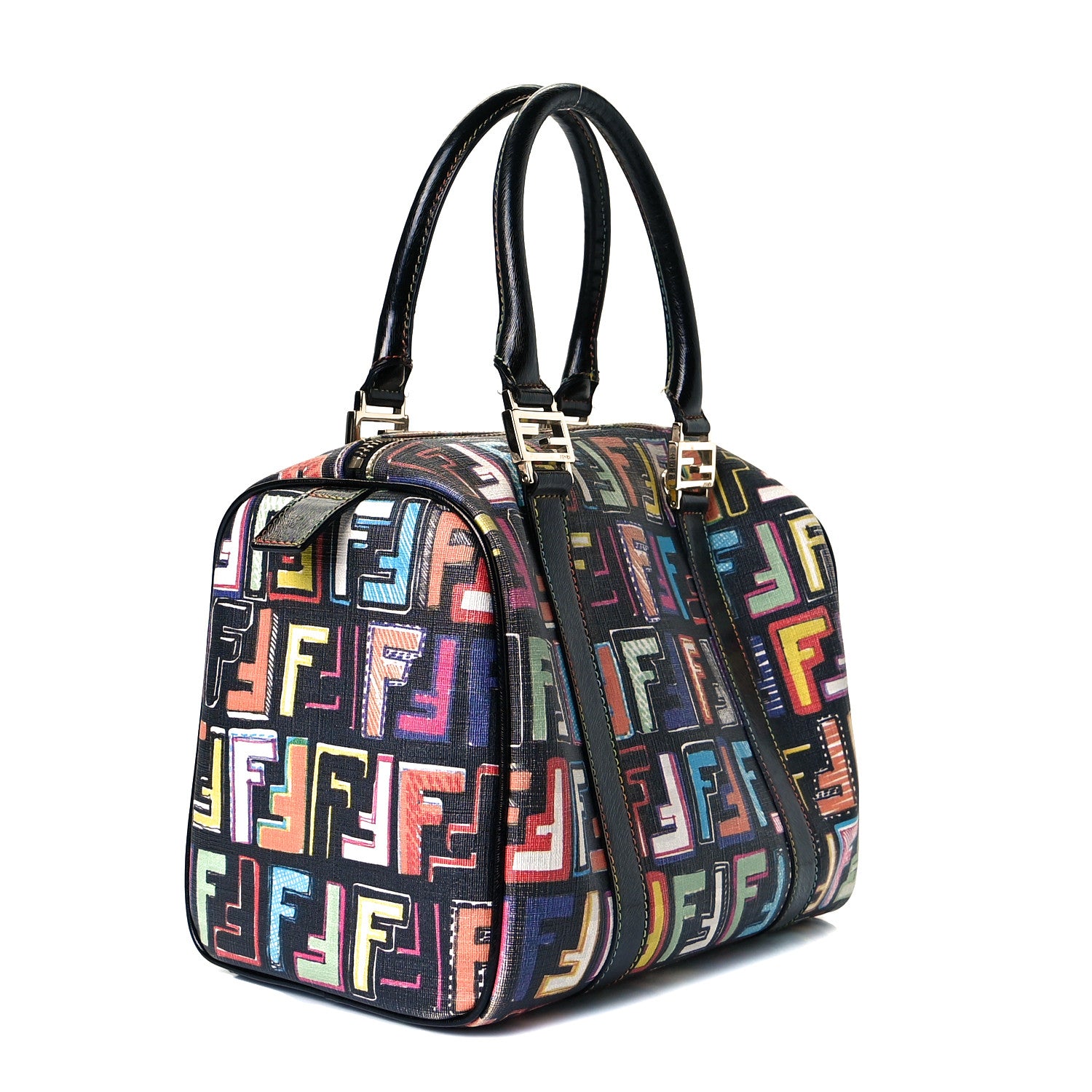 Fendi Zucca Spalmati Vitello FF Multicolor Forever Boston Multicolor Black 2 of 8