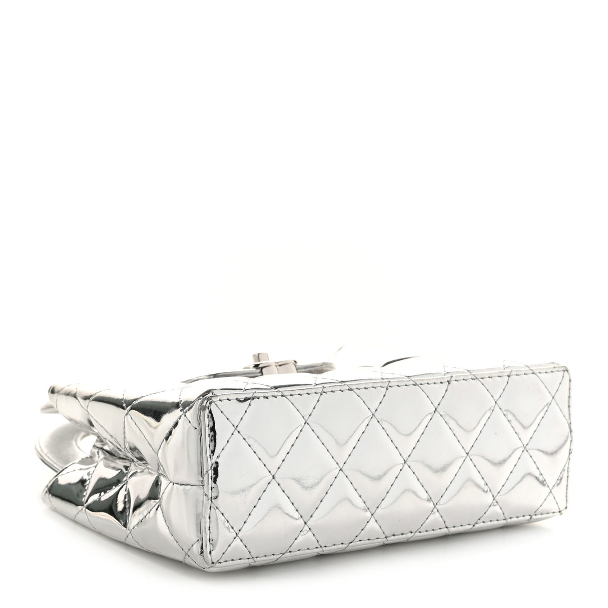 Mirror Calfskin Metallic Calfskin Quilted Nano Kelly Shopper Silvery