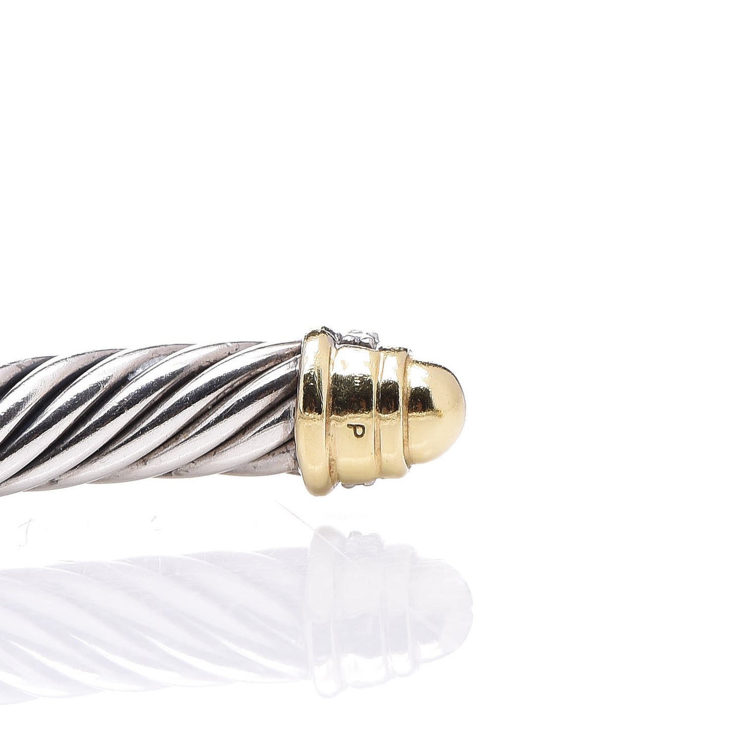Sterling Silver 18K Yellow Gold Diamond 5mm Cable Classics Bracelet