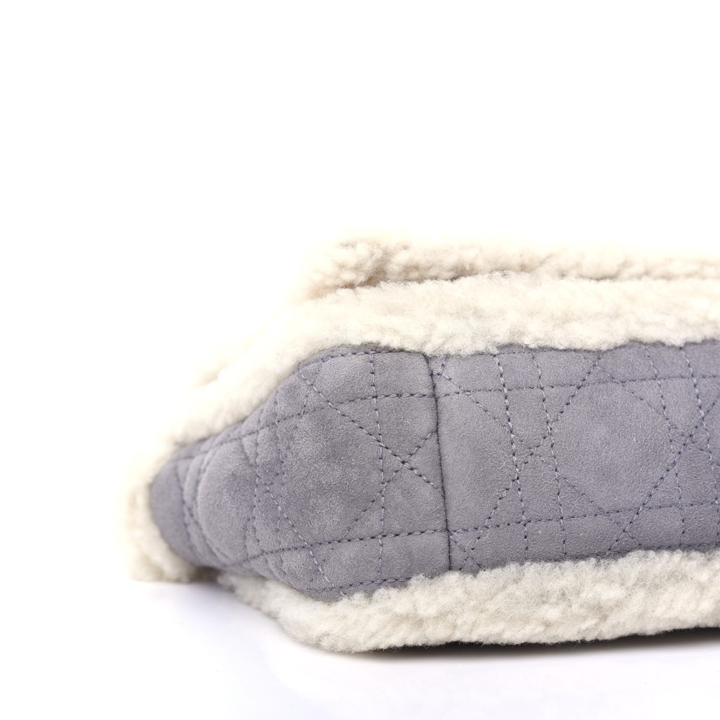Shearling Sheepskin Wool Cannage Small Caro Bag Gray