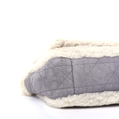 Christian Dior Shearling Sheepskin Wool Cannage Small Caro Bag Gray 7 of 9