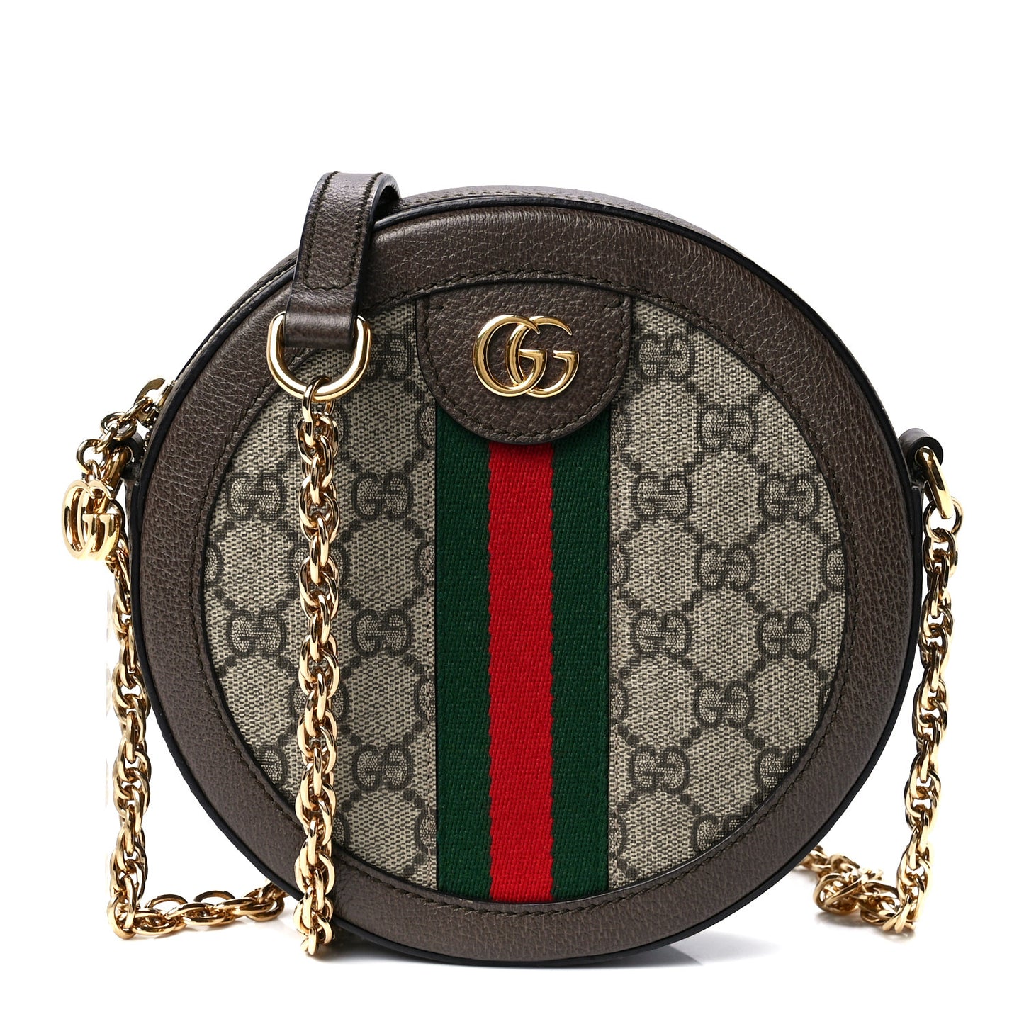 GG Supreme Monogram Web Mini Ophidia Round Shoulder Bag Brown