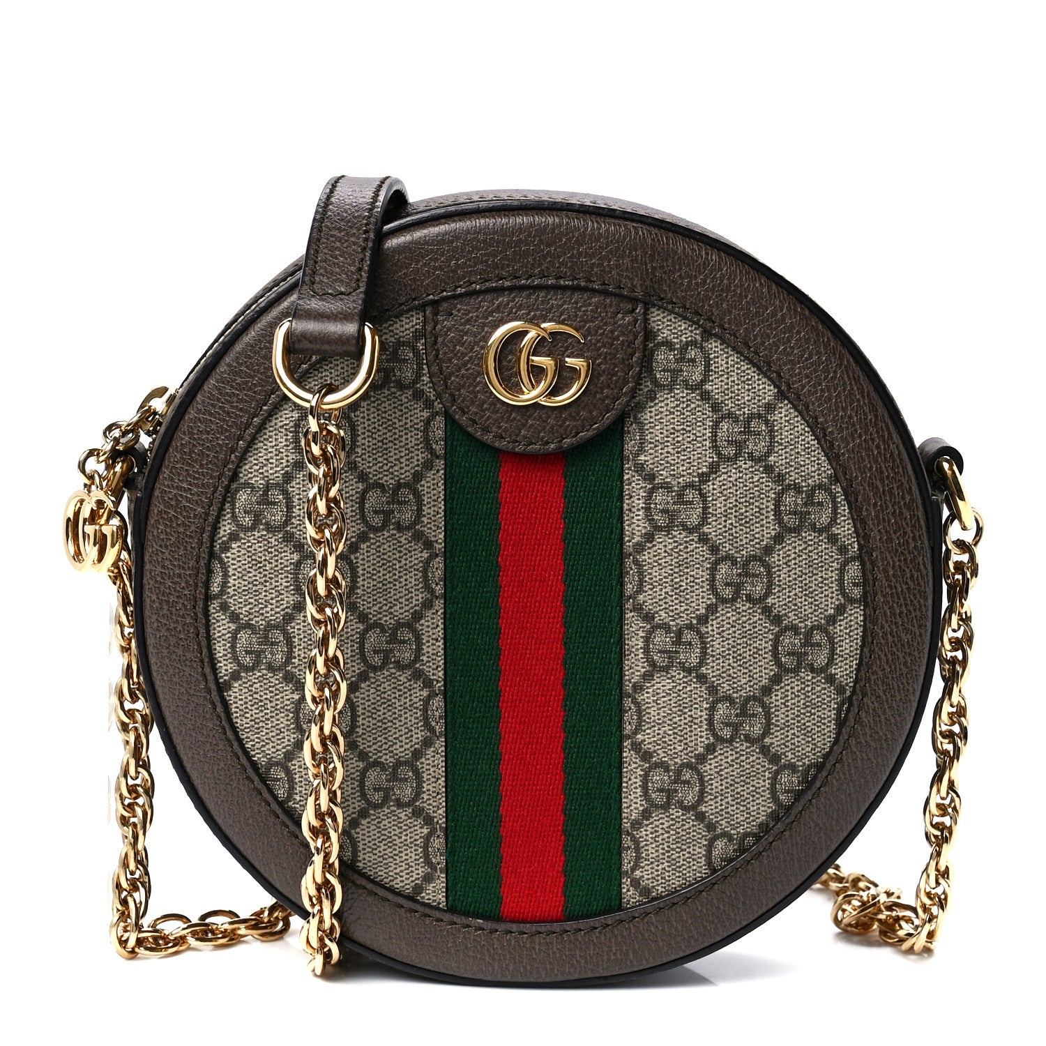 Gucci GG Supreme Monogram Web Mini Ophidia Round Shoulder Bag Brown 1 of 13
