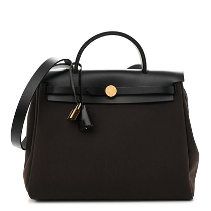 Hermes Military Toile Vache Hunter Herbag Zip Retourne 31 PM Ebene Black 1 of 11