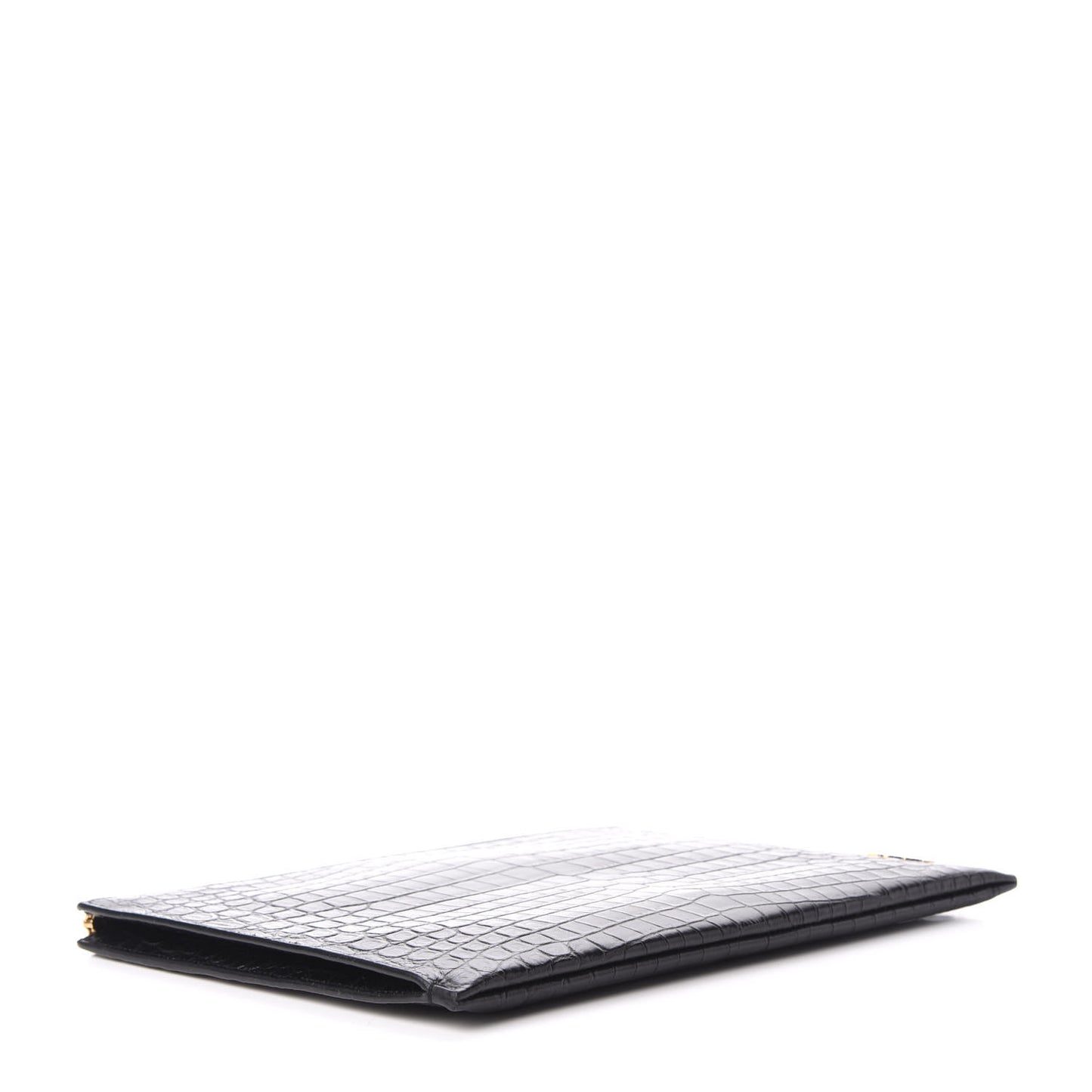 Calfskin Crocodile Embossed Tiny Monogram Zipped Tablet Holder Black